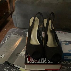 Satin open toed heel